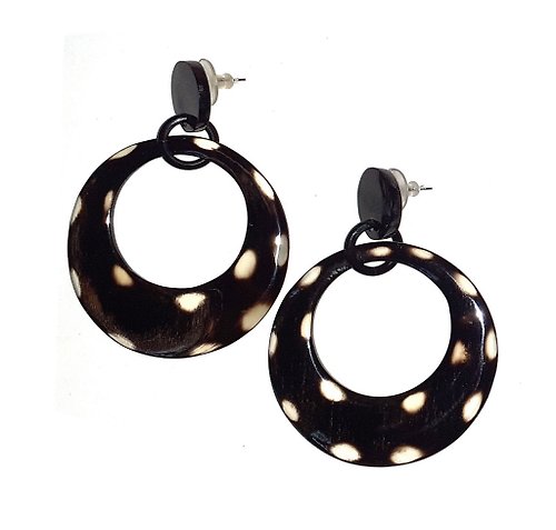 AnhCraft Handmade Earrings for Women, Boho Jewelry Dyed in Black Color with White Dots