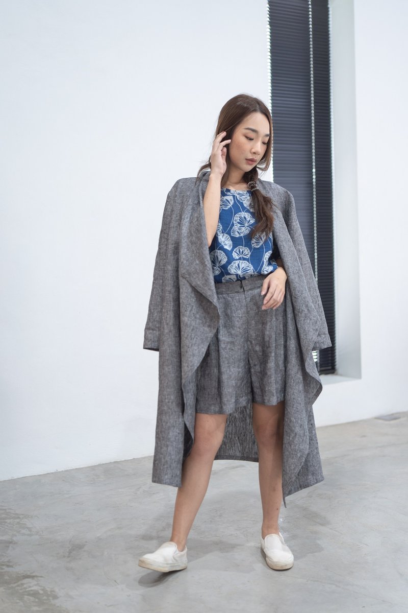 Natural Linen Coat Drape Front Coat  Autumn Linen Jacket - Grey - 女大衣/外套 - 亞麻 灰色