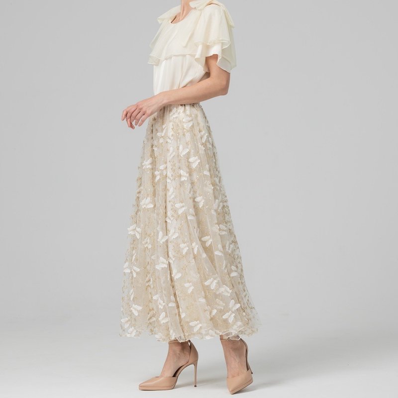 Butterflies dancing in Phyllis's gauze skirt, off-white - กระโปรง - เส้นใยสังเคราะห์ ขาว