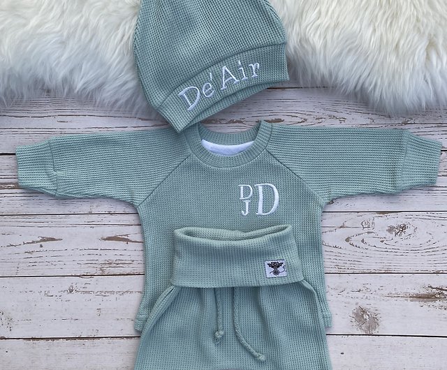 Mint Waffle Newborn Boy Coming Home Outfit, Hospital Set, Baby Boy Clothes,  Personalized Outfit, Going Home, Preemie, Infant, Baby Boy Gift. 
