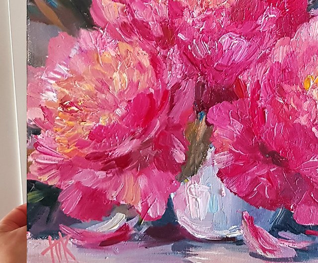 red peony oil painting