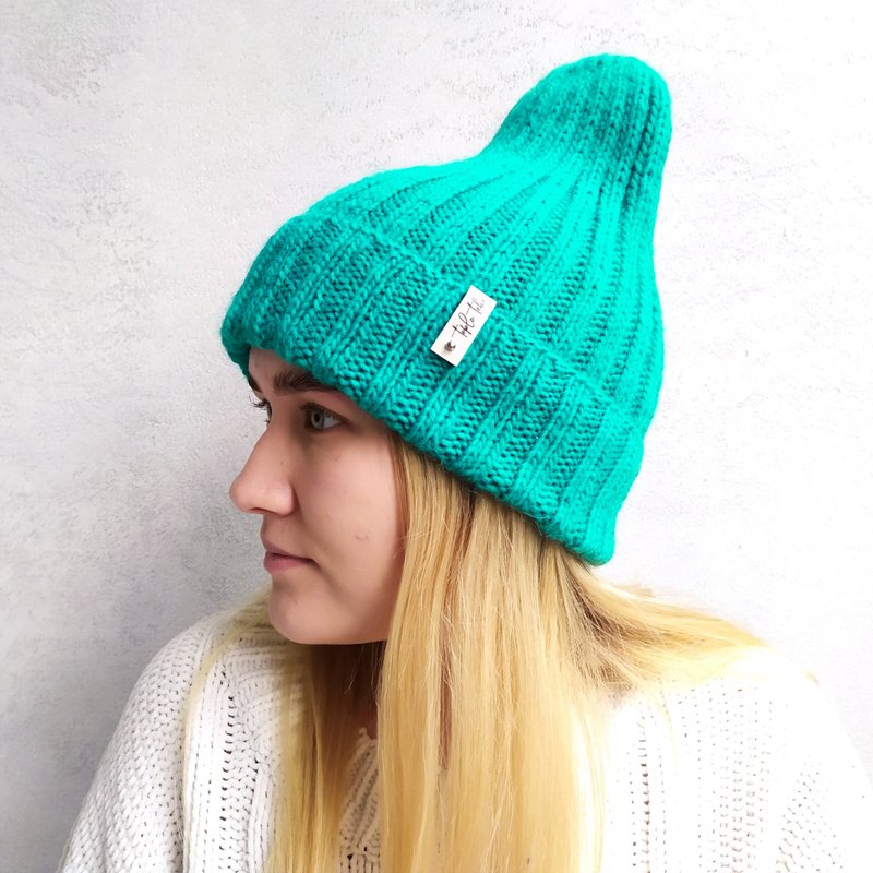 Woolen warm womens handmade hat | レディース帽子 - Hats & Caps - Wool Green