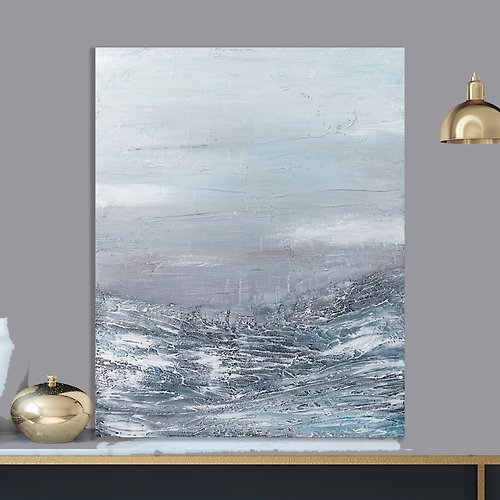 Anastacia Gaikova. Texture paintings Abstract original painting in light colors from the artist, light gray and blue