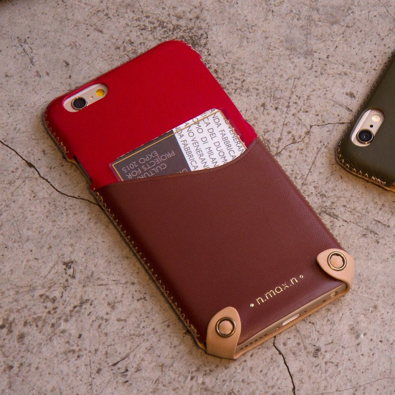 iPhone 6/6S / 4.7吋  極簡系列雙色皮革保護套 - 櫻桃紅 / 濃巧克力棕 - 手機殼/手機套 - 真皮 