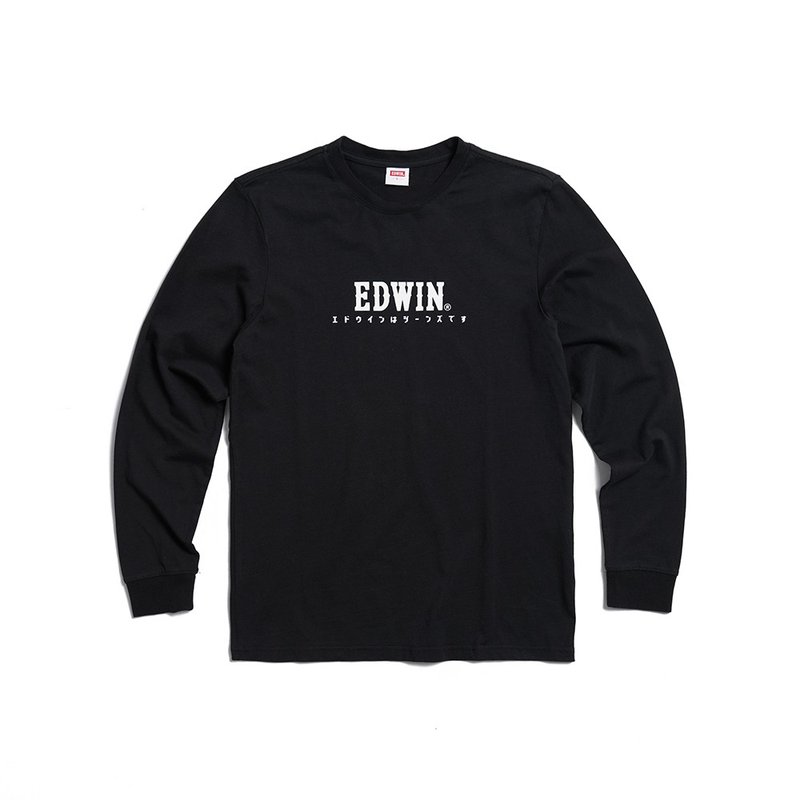 EDWIN Tokyo casual series Japanese classic LOGO long-sleeved T-shirt-men and women (black) - Men's T-Shirts & Tops - Cotton & Hemp Black