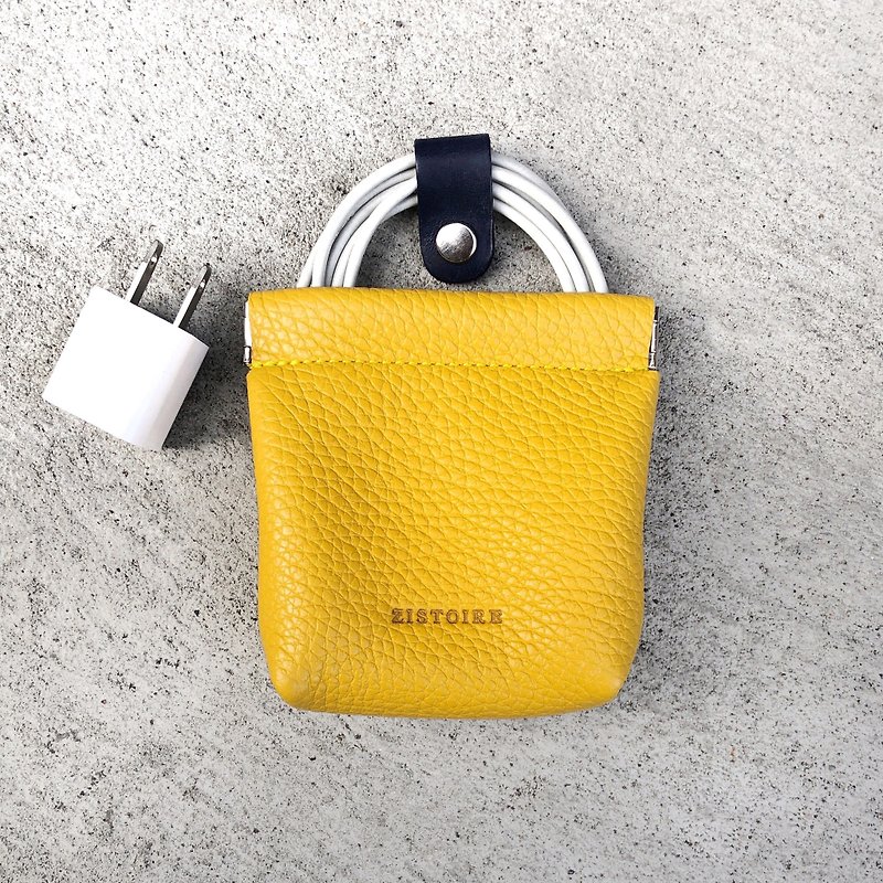 [Glamor] ZiBAG-037L / spring gold charging bag / Ceylon yellow - ที่เก็บสายไฟ/สายหูฟัง - หนังแท้ 