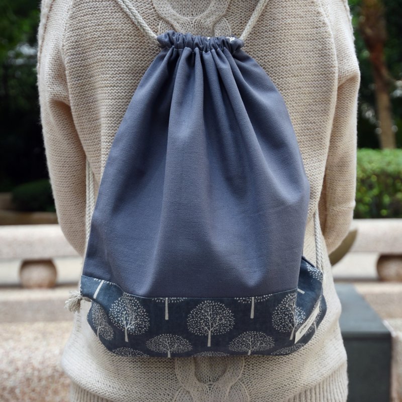 Drawstring Backpack/Drawling Bag/Drawling Pocket~Small Sapling (B101) - Drawstring Bags - Cotton & Hemp Gray