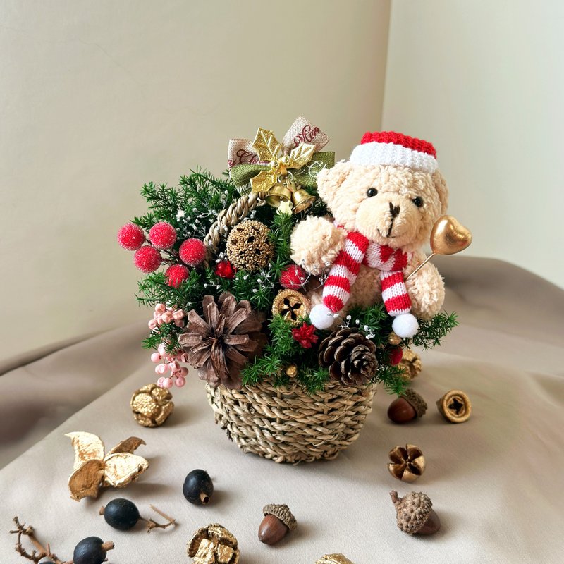 Shi Man Flower Room-Bearing Winter Love Eternal Flower Basket Christmas Flower Basket Christmas Exchange Gift Packaging - Dried Flowers & Bouquets - Plants & Flowers Green