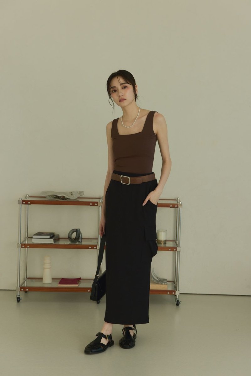 CHILL新創設計水洗霧質感後開岔牛仔裙(黑) - 裙子/長裙 - 棉．麻 黑色