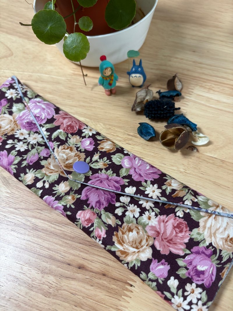 文学的な雰囲気漂うエコ綿箸袋 クラシックローズガーデン ロマンティックパープルフラワー 上質で素朴な風合い 満ち足りた逸品 - 収納用品 - コットン・麻 パープル