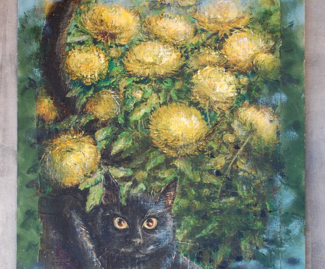 原画#3909 黒猫　花　蝶　カンヌ　フランス　水彩画　ドローイング　インテリア Amazon｜水彩スカル 黒猫 花 ネコ柄 猫柄 アートパネル アート
