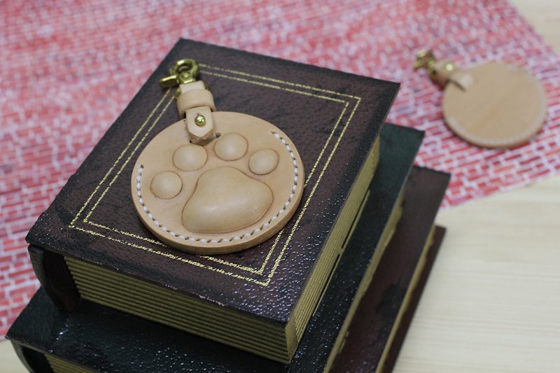 [Mini5] Gogoro key ring / rice ball round palm-shaped meat ball (original leather color) - Keychains - Genuine Leather 