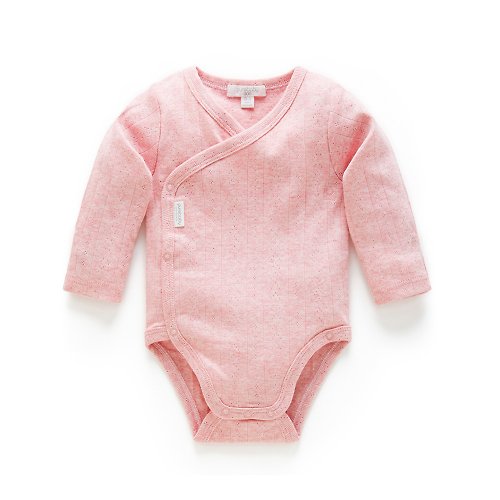 Purebaby有機棉 澳洲Purebaby有機棉嬰兒長袖側開襟包屁衣/新生兒 連身衣 粉紅