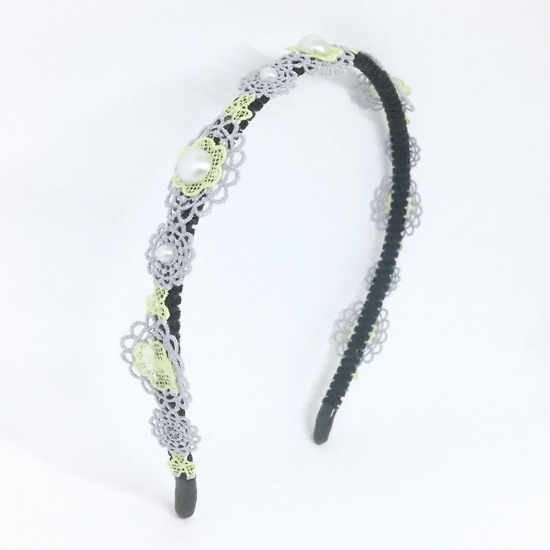 Blue and green pearl lace velvet headband headdress - Headbands - Other Materials Blue