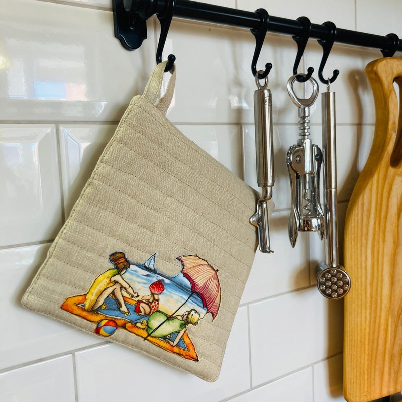 Pot Holder 100% Linen oven mitt - 桌布/桌巾/餐墊 - 亞麻 灰色