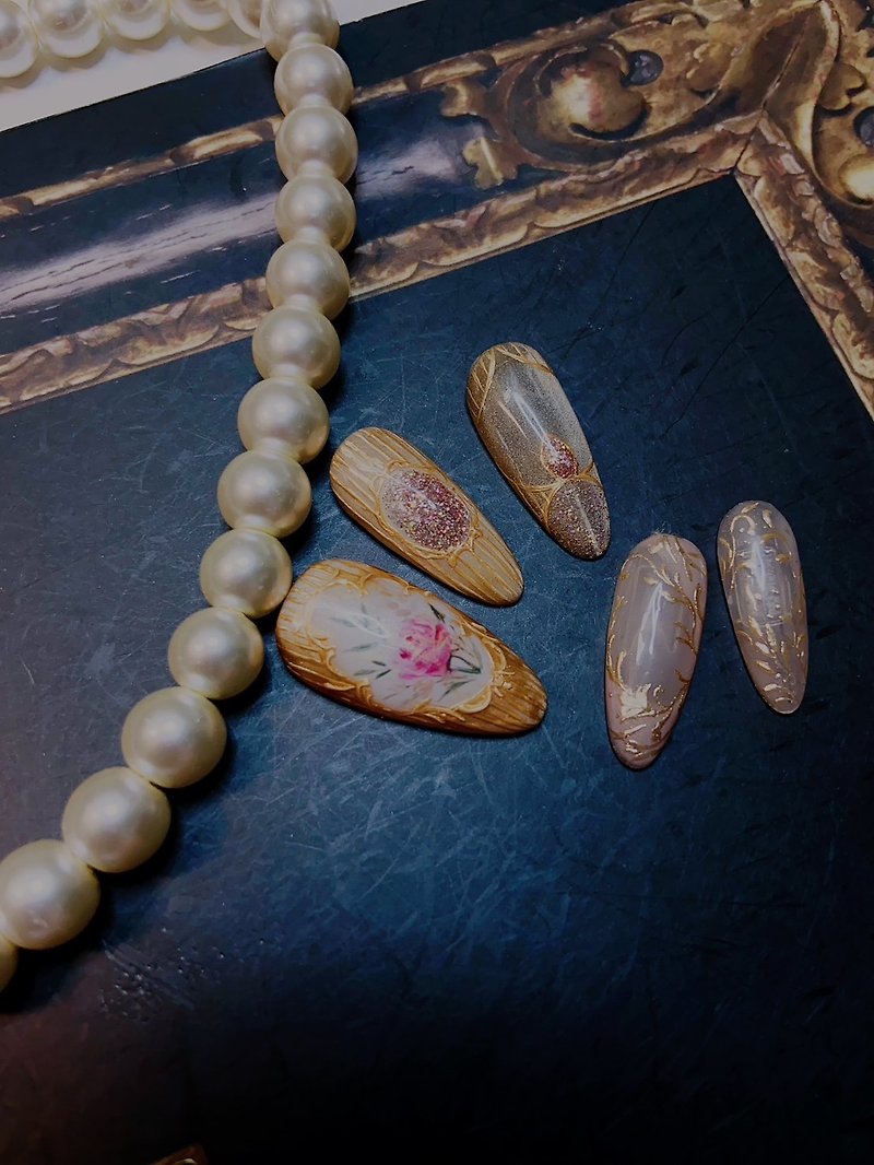 Press On| Treasures of Castile | Hand-Painted Nail Art | European Jewelry Style - Other - Resin Gold