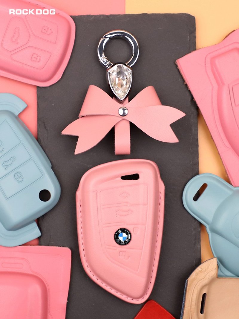 Cute Genuine Leather Car Smart Key Case Fit For BMW i  3 i4 i8 ix G20 G30 520 - ที่ห้อยกุญแจ - หนังแท้ สึชมพู