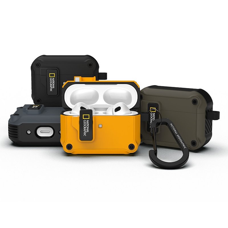 Nat Geo AirPods Series Rugged Bumper AutoLock Case - Headphones & Earbuds Storage - Silicone Black