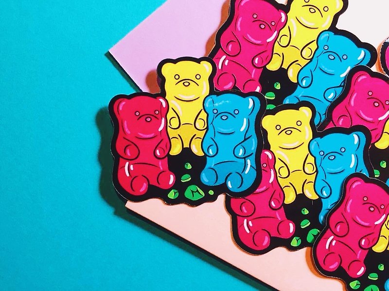 Bear Eats Buddies / Stickers - สติกเกอร์ - วัสดุกันนำ้ หลากหลายสี