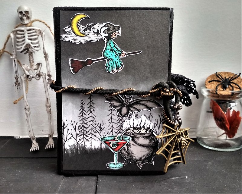 Witch junk journal handmade Wicked notebook Nightmare gothic grimoire thick - Notebooks & Journals - Paper Black