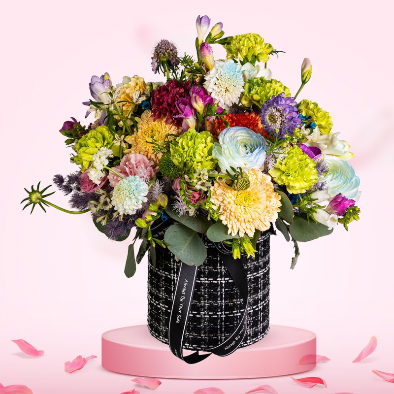 鮮花花筒 (康乃馨、太陽花、小牡丹、小燕草、香雪蘭、大尤加利葉 - 盆栽/植栽 - 植物．花 