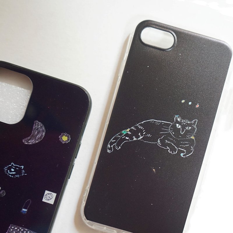 Tabby cat fan fan black texture phone case customized iphone 13 - เคส/ซองมือถือ - ยาง 