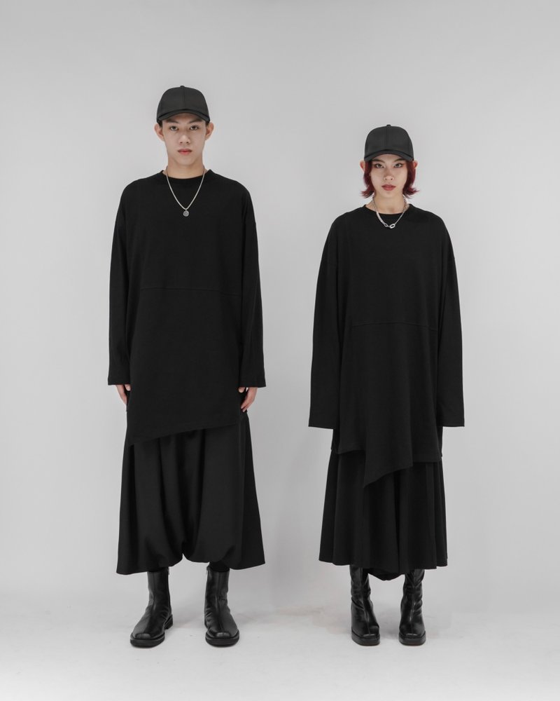 MUKK DESIGN 車線剪接oversize 上衣 - 男装 T 恤 - 棉．麻 黑色