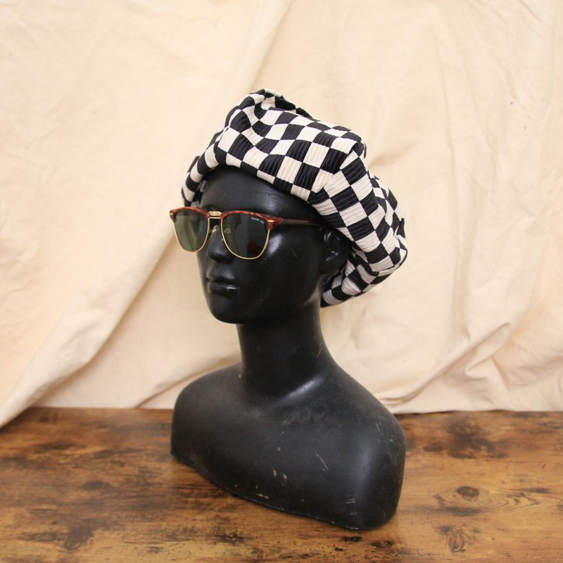 Back to Green:: 夏季報童帽 黑白格紋 d-43//vintage hat - 帽子 - 聚酯纖維 