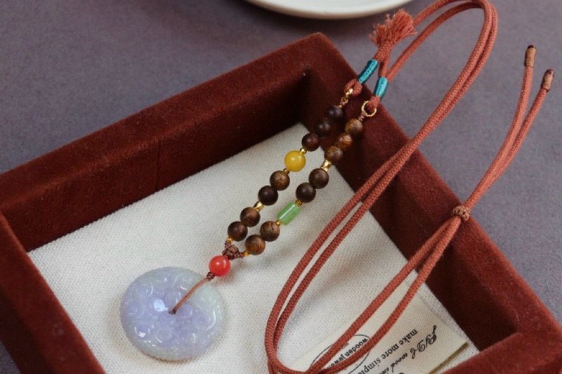 天然A貨紫羅蘭翡翠平安扣吊墜項鏈 底子細膩 水頭足 平安喜樂項鏈 - 項鍊 - 玉石 