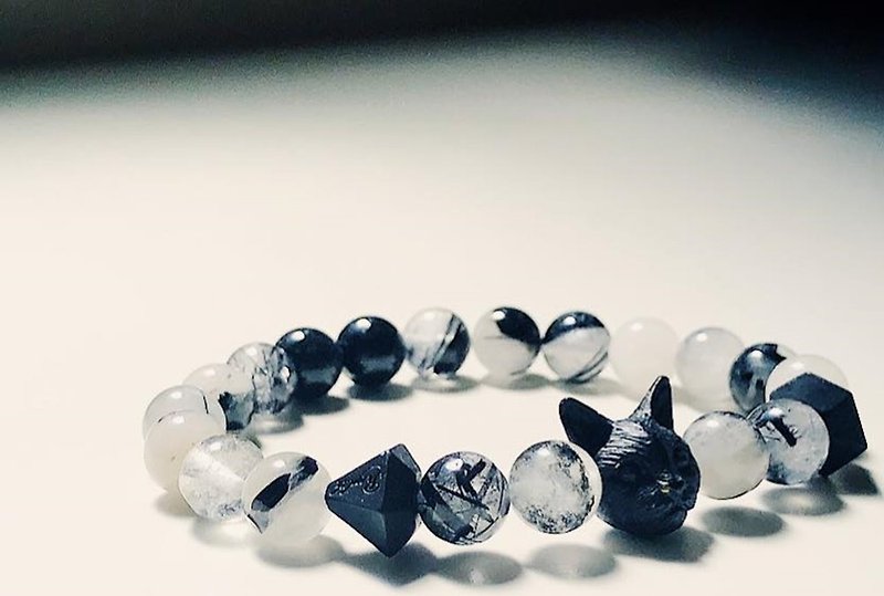 Cats diamond beads bracelets  貓頭取鑽手鏈 - 髮絲晶 - 手鍊/手鐲 - 寶石 黑色