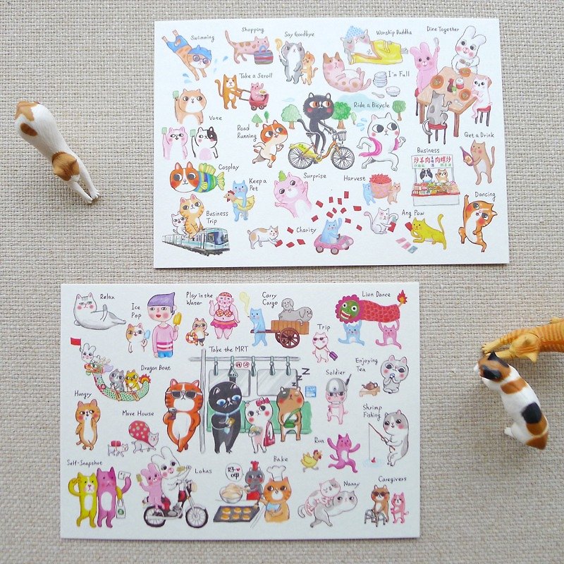 Taiwanese cat's 100 kinds of daily choice 2 into English postcards - Cards & Postcards - Paper Multicolor