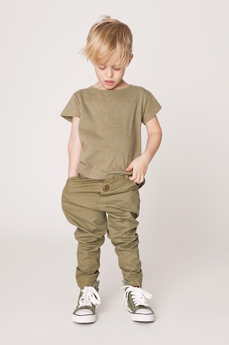 [Lovelybaby organic cotton] Swedish organic cotton children's casual trousers 9 to 12 years old olive green - กางเกง - ผ้าฝ้าย/ผ้าลินิน สีเขียว