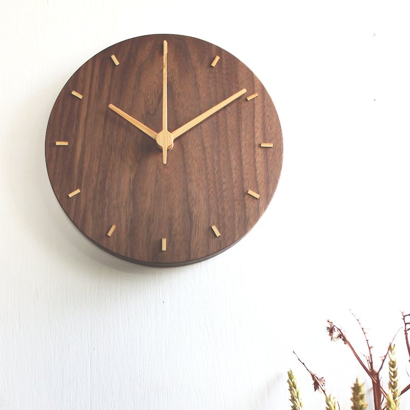 CLOCK_20 Classic Taiwan handmade limited edition silent wall clock black walnut - Clocks - Wood Brown