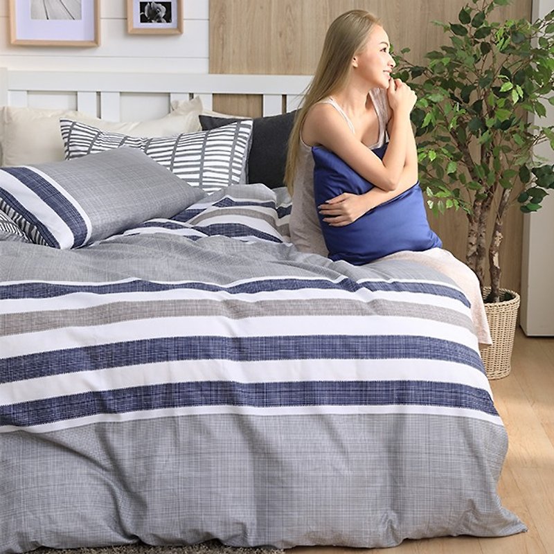 (加大)米爾頓(灰)-雙面設計100%精梳棉薄件床包四件組Queen6×6.2 - 寢具/床單/被套 - 棉．麻 灰色
