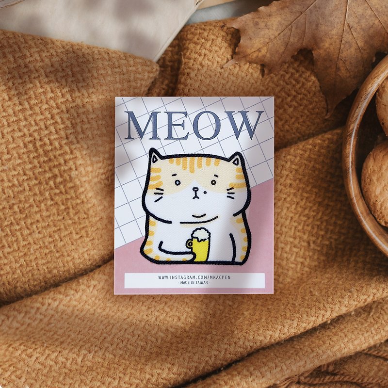 【燙片貼】 (大張款式)Meow-貓咪系列-熨燙貼/徽章/補丁-共12款 - 徽章/別針 - 聚酯纖維 橘色