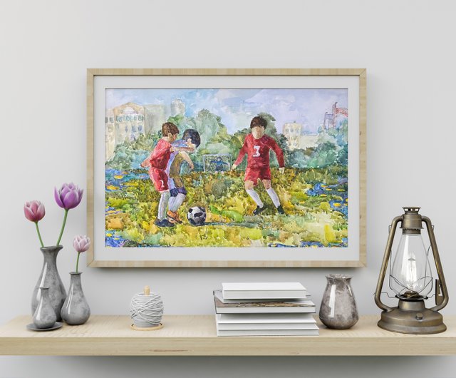 サッカーの水彩画-家の装飾、壁の芸術、北欧の絵画、ホステル
