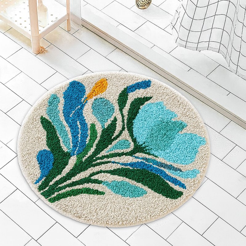 藍色花朵植絨地墊浴室地墊吸水地墊柔軟臥室地墊區域地墊禮品 - 地墊/地毯 - 聚酯纖維 