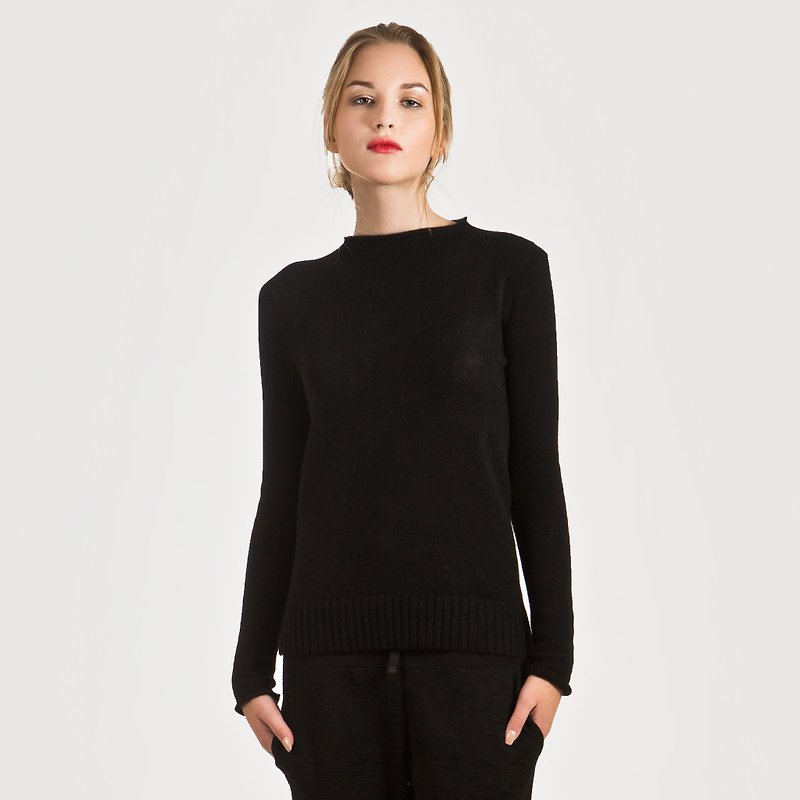 Black100% cashmere crew neck long sleeve sweater jumper pullover for women ANNA - 女毛衣/針織衫 - 其他材質 黑色