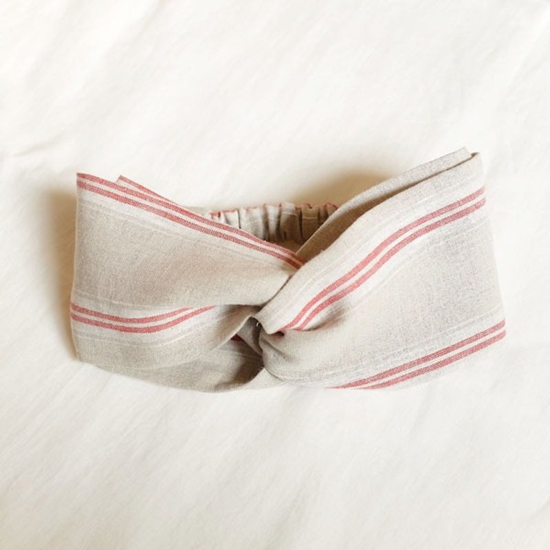 Natural wind wide hair band. Red striped linen - Hair Accessories - Cotton & Hemp Red