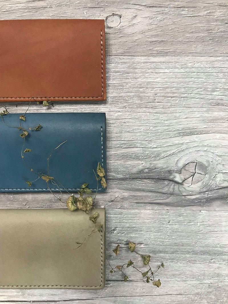 Minimalist vegetable tanned transdyed cowhide hand-stitched business card holder/three colors in total - ที่เก็บนามบัตร - หนังแท้ หลากหลายสี