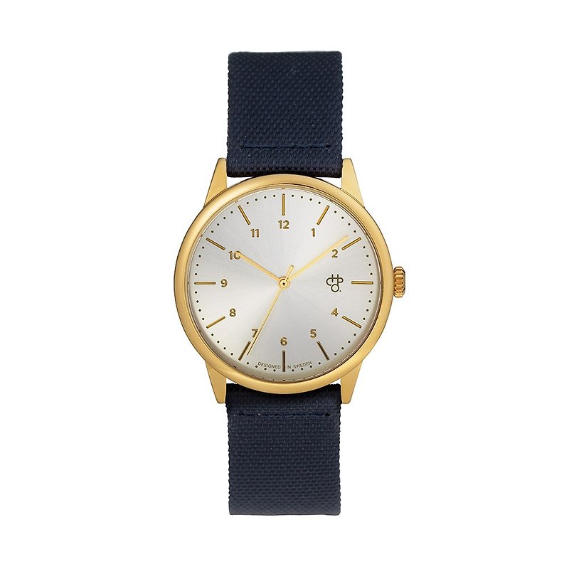 Chpo Brand Swedish Brand-Rawiya Series Gold and Silver Dial-Blue Canvas X Honey Brown Leather Watch - นาฬิกาผู้ชาย - วัสดุอื่นๆ สีทอง