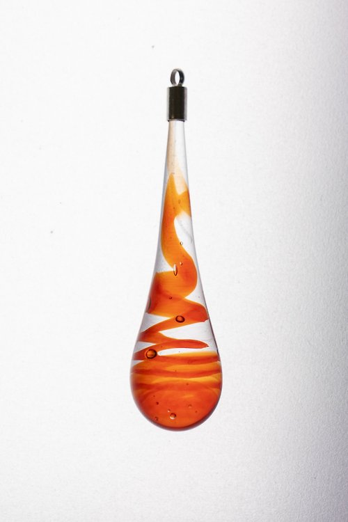 IKHJ-Handmade 手工項鍊 - 橙紅色水滴型玻璃墜飾