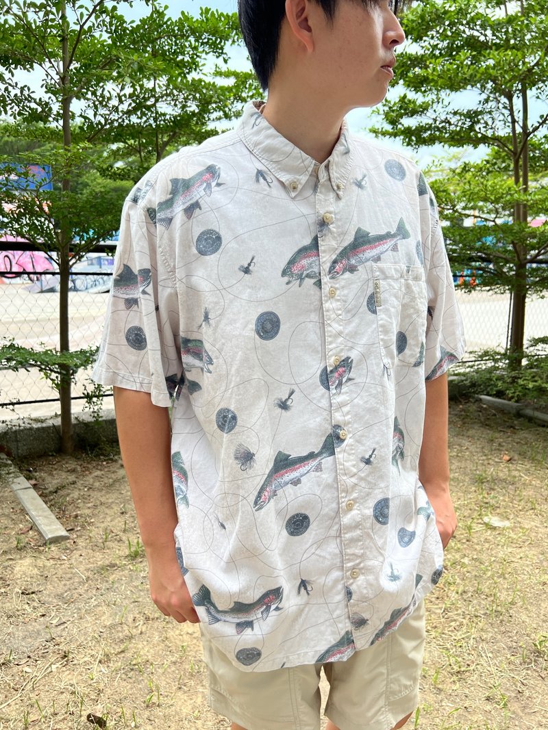 Vintage 男版動物襯衫 淺灰魚 _Columbia - 男襯衫/休閒襯衫 - 棉．麻 
