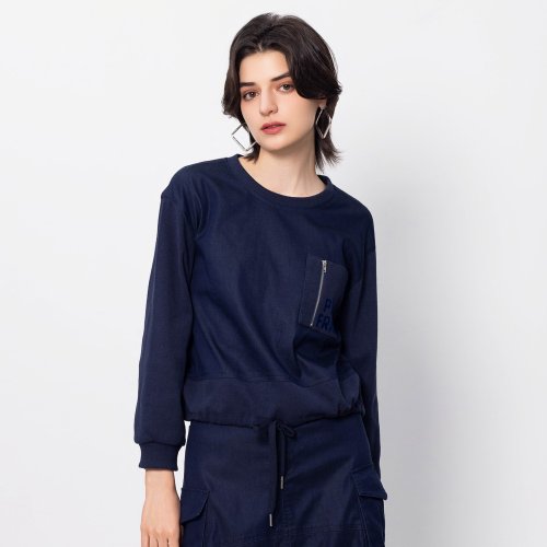 MEDUSA LADY 【MEDUSA】藍色拉鍊口袋羅紋運動上衣(M-XL) | 女休閒上衣 長袖