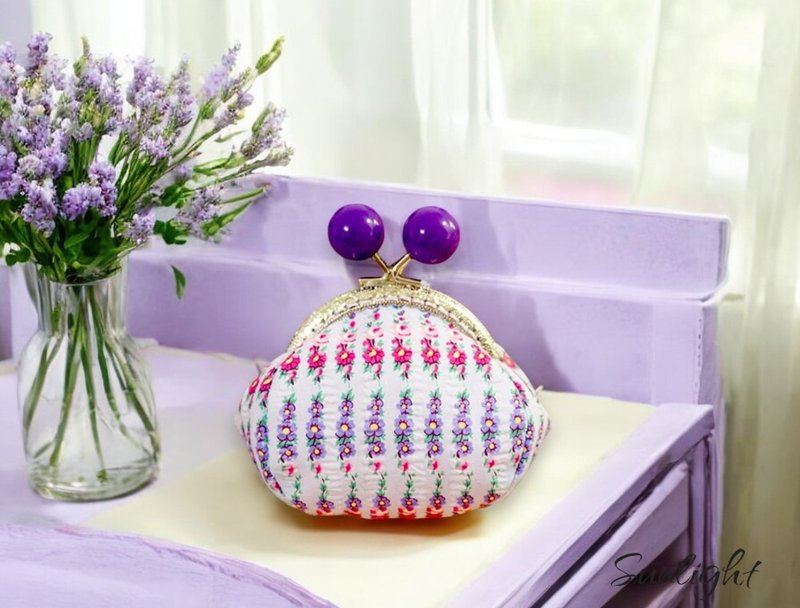 Nikko Alley Warm Handmade Japanese Three-dimensional Purple Elegant Flower Wall Kiss Lock Bag Coin Purse Storage Bag Universal - Coin Purses - Cotton & Hemp 