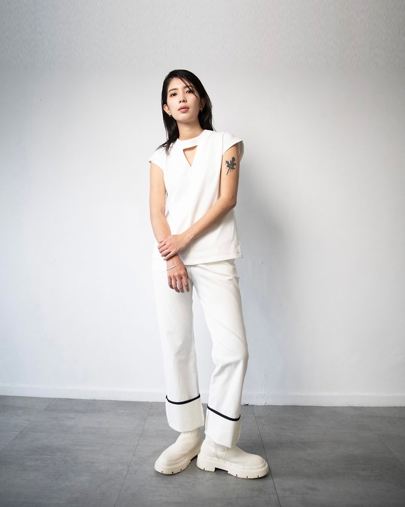Turn-over trousers_black/white - Women's Pants - Other Materials White