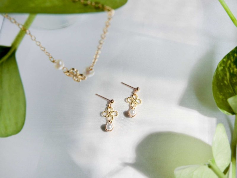 【Infinite Clover】Pearl Earrings - Earrings & Clip-ons - Gemstone Gold
