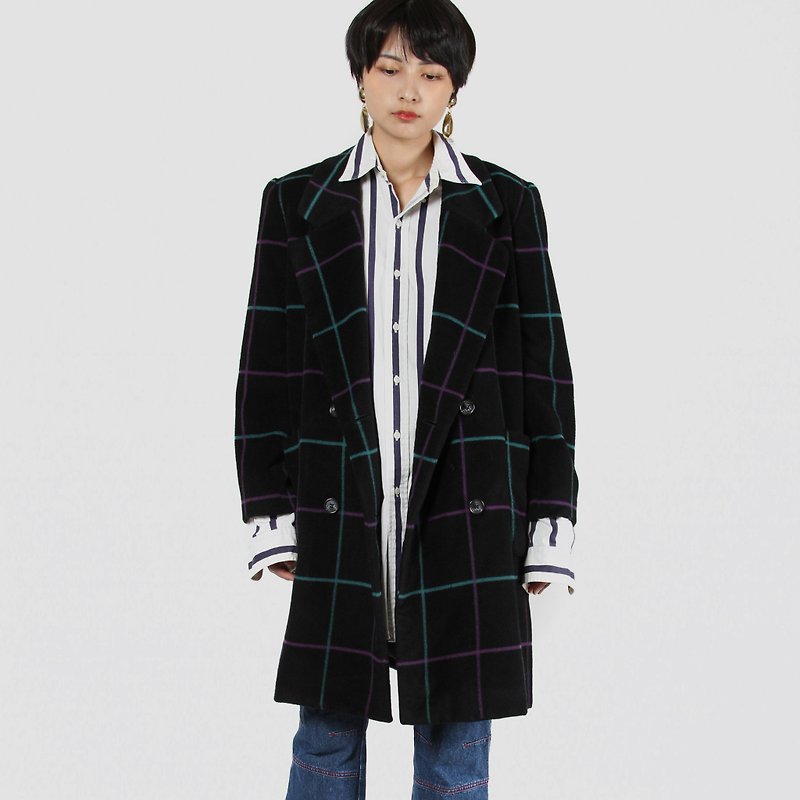 [Egg plant vintage] pomegranate checked loose wool coat - Women's Casual & Functional Jackets - Wool 