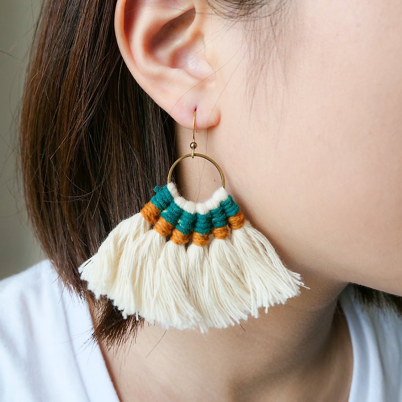 Island Roaming-Sari Tassel Hand Knit Earrings-Turkish Green - Earrings & Clip-ons - Cotton & Hemp Green
