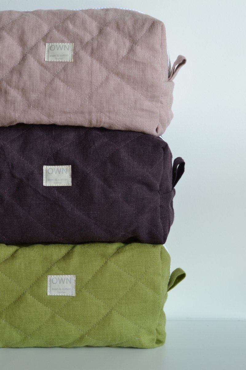 Makeup bag, cosmetic bag, travel bag, toiletries bag, レザー - 化妝包/收納袋 - 亞麻 